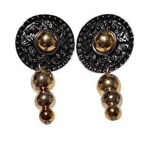 Vintage Silver Gold Tone Disc Beaded Dangle Drop Earrings Fashion Jewelry Women